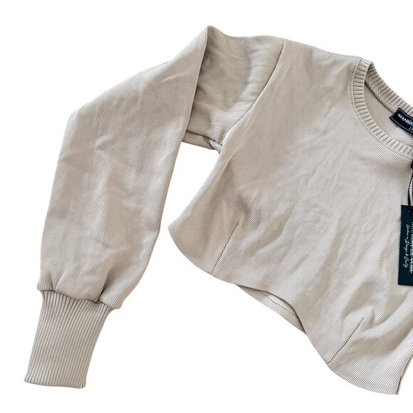 Maniere De Voir Cropped Ribbed Underbust Top Beige - Picture 3 of 7